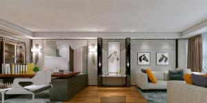 萬科大廈欣悅化妝品公司，白與黃的搭配，簡約、大氣！